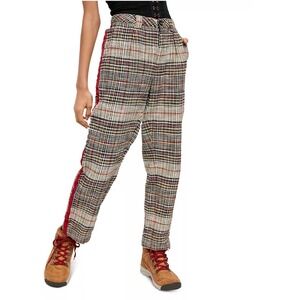Free People Plaid Tapered Pants Red Side Stripe High Rise Cotton Size 8